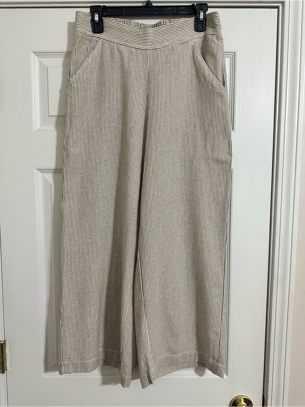 Max Studio Beige Pinstripe Wide-Leg Pants